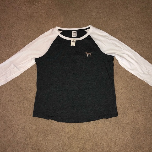 Victoria's Secret PINK Black and White Raglan Tee Large - Picture 1 of 10